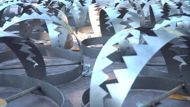 Traps made of metal collected in one place in a large number