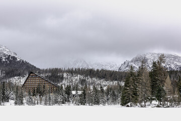 Ski Resort in Tatras mountains, Strbske Pleso Lake in Winter