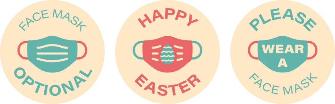 Easter face mask vector symbols. Face Mask Optional. Happy Easter. Please Wear a face mask. Isolated.