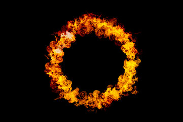 orange flame circle frame on black background