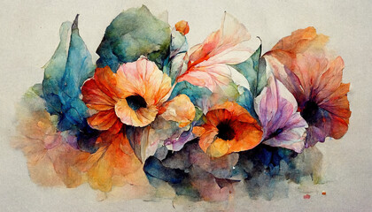 Beautiful Flower Watercolor Design, Generative AI