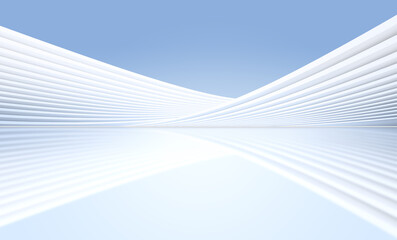 Naklejka premium White modern abstract line building with reflection, with blue sky background.3D rendering.