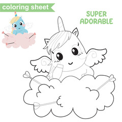 Printable coloring worksheet. Educational sheet for children. Coloring page. Cute unicorn illustration. Vector file.