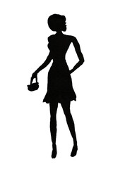 silhouette of a girl black watercolor drawing on an isolated  .  vector - 560356371