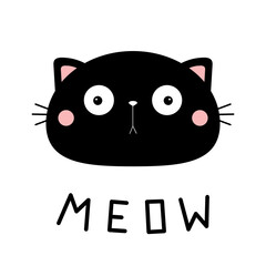 Meow. Cat head face silhouette icon. Black kitten. Surprised kawaii smiling doodle animal. Cute cartoon funny character. Pet collection. Sticker print. Flat design Baby background. Isolated.