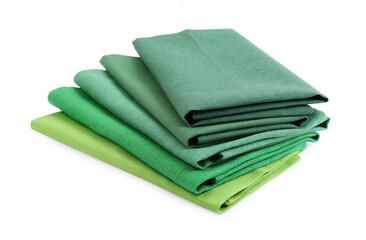 Stack of fabric napkins for table setting on white background