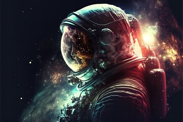 Obraz na płótnie Canvas Astronaut at spacewalk. Cosmic art, science fiction wallpaper. Beauty of deep space. Billions of galaxies in the universe. Generative AI