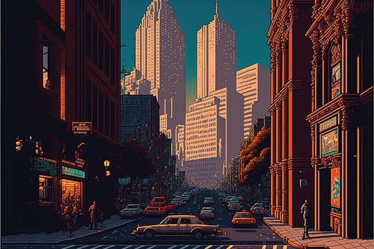 16 bit city background