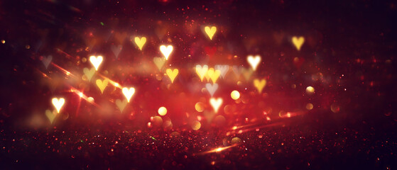 Abstract background of bright bokeh lights and hearts