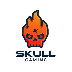 Hot Gaming Skull with Fire Flame Symbol Logo Template