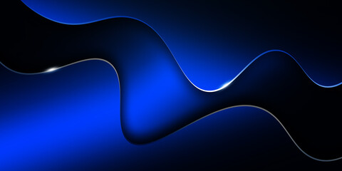Abstract simple background with glowing wavy line illuminated with blue neon light. Futuristic minimal wallpaper