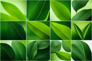 green leaves pattern set, Generative AI Illustration