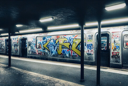 graffiti on the subway train, Generative AI Illustration