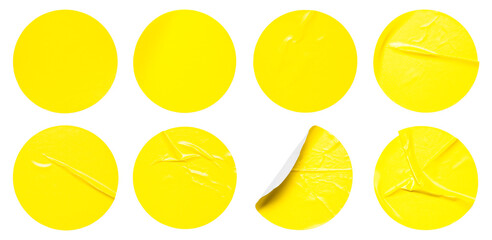 Yellow round adhesive stickers isolated on white background