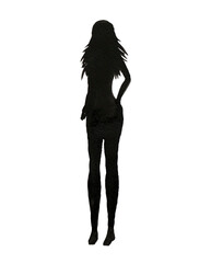 silhouette of a girl black watercolor drawing on an isolated background. Silhouette. Fashion illustration. Ink. Stylish spots. - 560360712
