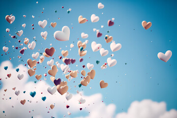 Illustration of flying heart symbols. Generative AI.