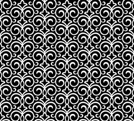Flower geometric pattern. Seamless vector background. White and black ornament