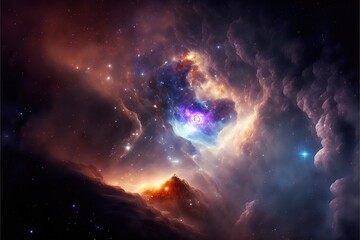 Fototapeta premium Deep Space Universe Beautiful Nebula.Universe filled with stars, nebula and galaxy.Space nebula, for use with projects on science, research, and education. Generative AI