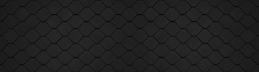 Abstract black anthracite dark seamless geometric rhombus diamond hexagon 3d tiles wall texture background banner wide panorama panoramic