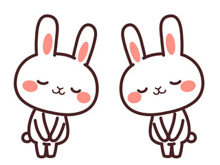 挨拶する兎のかわいいキャラクター　2匹　イラスト素材