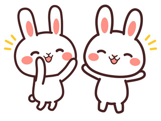 飛んで喜ぶ兎のかわいいキャラクター　2匹　イラスト素材