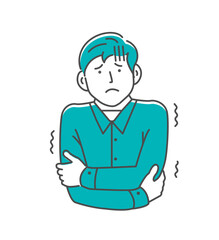 Vector illustration of a young man feeling cold