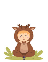 Little Boy with Deer Costume - Hand Drawn - Animal Costume