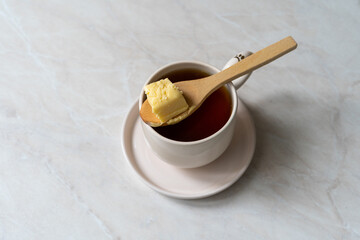 Bulletproof coffee, blended with organic butter and MCT coconut oil, paleo, keto, ketogenic drink...