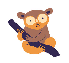 Tropical animal, lemurs or tarsiers on branch