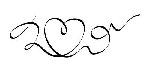 Calligraphic flourish heart. Hand drawn vintage wedding element. Swirl ornament