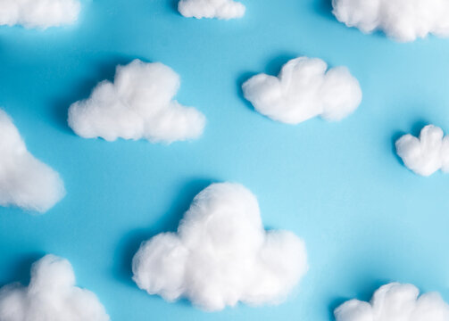 3d render. Random shapes of abstract cotton clouds. Cumulus different views  clip art isolated on white background. Stock Photo