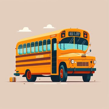 Minimalist Illustrations vectors graphics of a school bus. generative ai