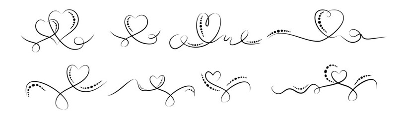 Calligraphic flourish heart. Hand drawn vintage wedding element. Swirl ornament