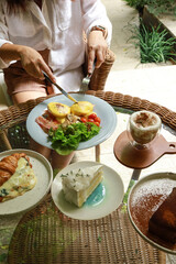 Breakfast Eggs Benedict toasted English muffins. Delicious breakfast with eggs Benedict