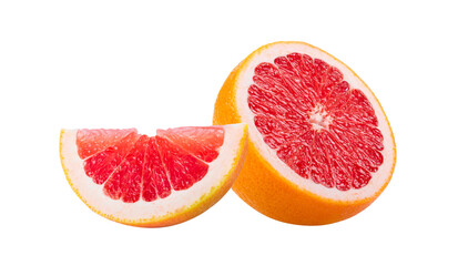 Ripe half of pink grapefruit citrus fruit isolated on transparent png