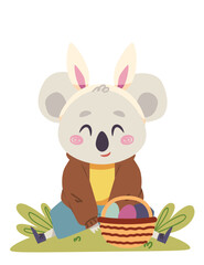 Easter Koala Brings Egg Basket - Hand Drawn - Easter Animal
