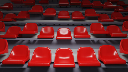 Obraz premium Stadium or venue tier with red plastic seats rised up randomly. 3D rendering.