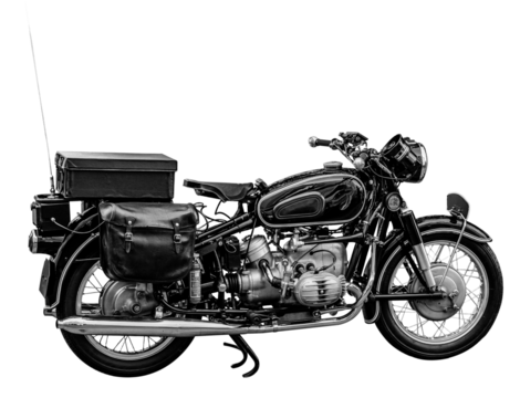 moto vintage de la gendarmerie sur fond transparent