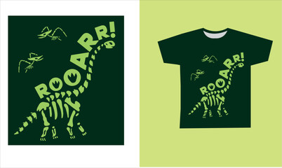 dinosaur skeleton t-shirt desing. vector illustration. Printable t-shirt design for dinosaur © Melek