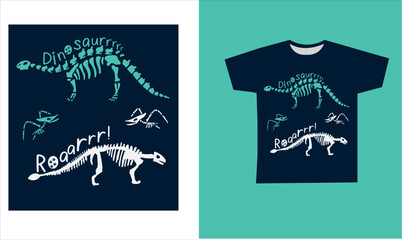 dinosaur skeleton t-shirt desing. vector illustration. Printable t-shirt design for dinosaur © Melek