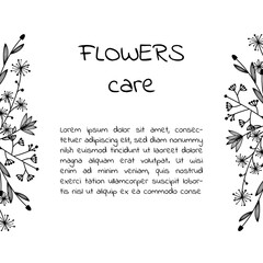 Floral hand drawn frame for your text. Outlined doodle flowers and leaves. Nature eco flower blank for an instagram post. Vector Illustration