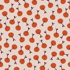 Sweet cherry hand drawn vector illustration. Vintage berries in flat style seamless pattern for textile, fabric or wallpaper.