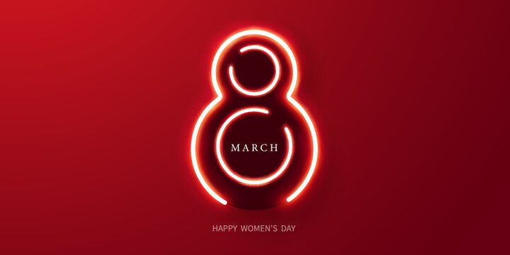 happy mothers day 8 march decorated with elegant number 8 neon tube design vector illustration