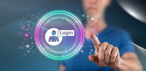 Man touching a login concept