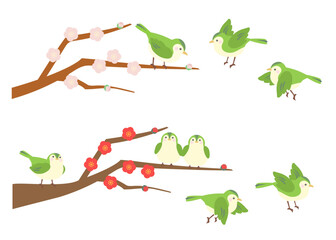 鶯と梅のイラストセット
