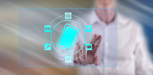 Man touching a mobile apps concept