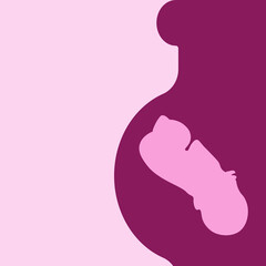 Banner for the perinatal center with the image of a Baby in the Mother's Stomach. A Pregnant Woman with a Baby in the Womb. Website poster for a women's consultation. Creative baby shower invitation..