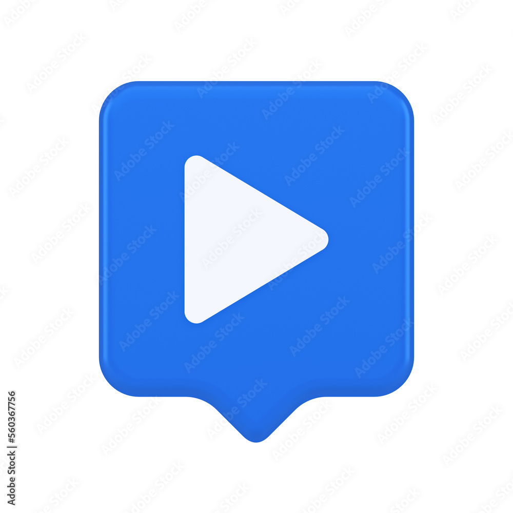 Poster play button triangle right arrow multimedia content player web app design 3d realistic speech bubble