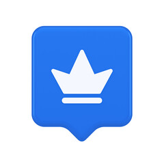 Crown button royal medieval king queen headdress web app 3d realistic speech bubble icon