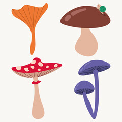 Fototapeta na wymiar set of cute colorful mushrooms